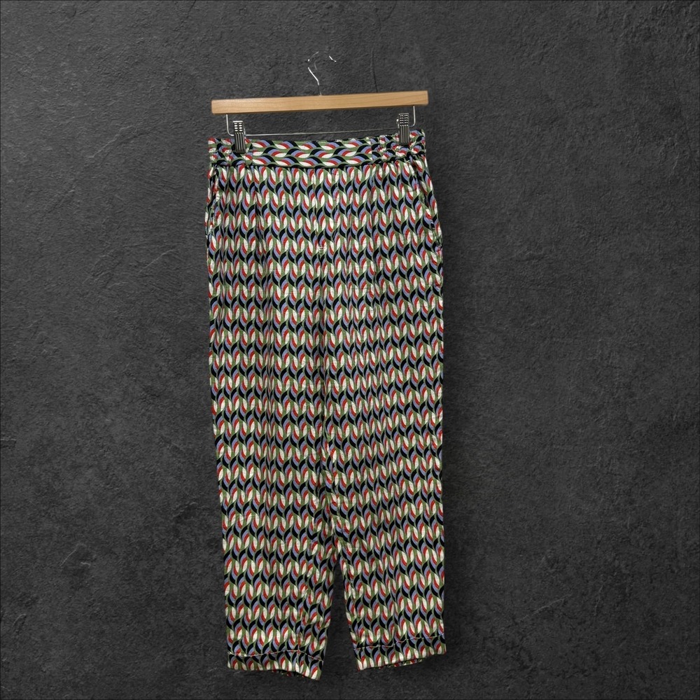 United Colors of Benetton Womens Pure Linen Geometric Print Trousers Green S